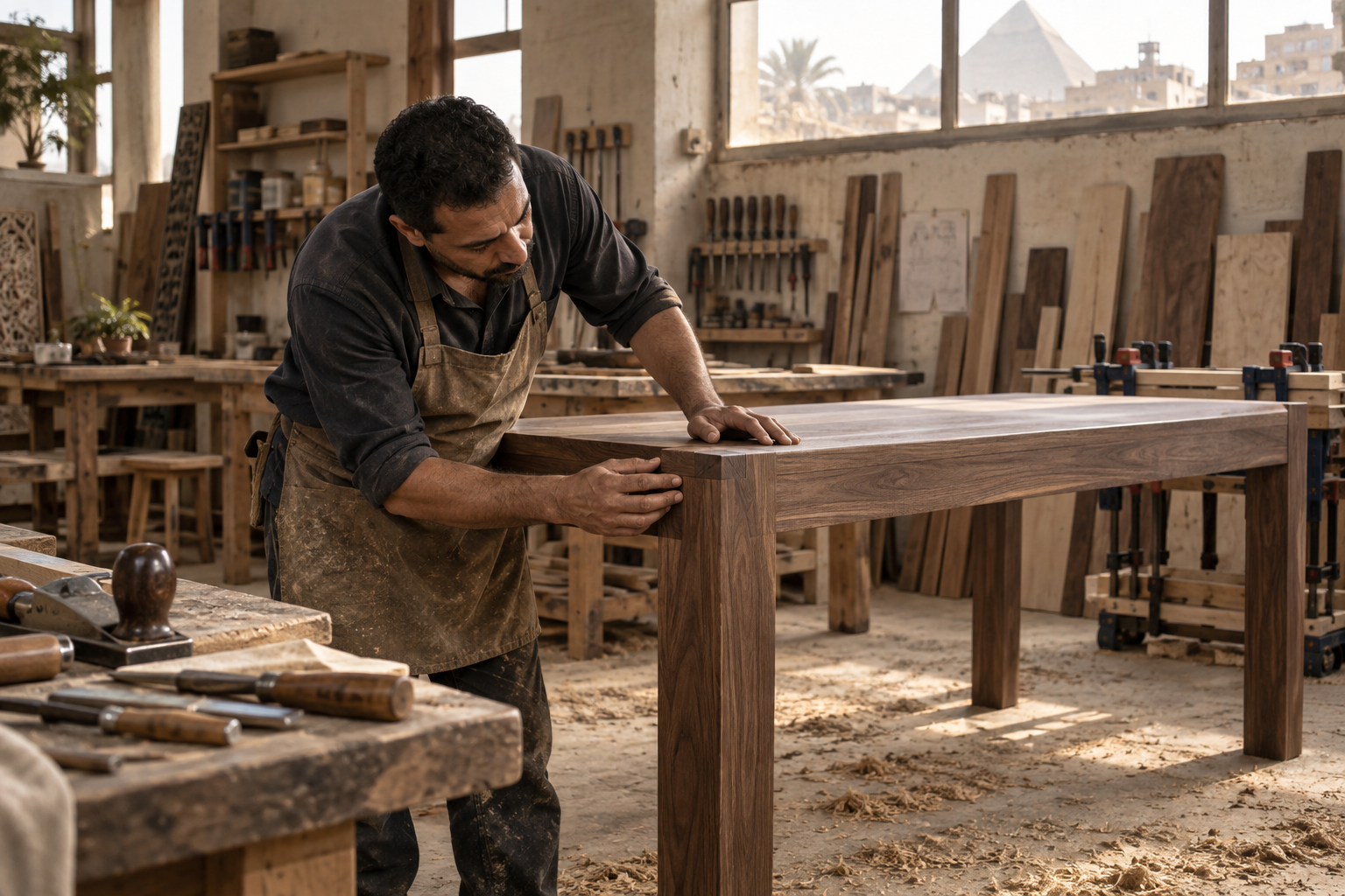 Carpenter working in a Cairo workshop